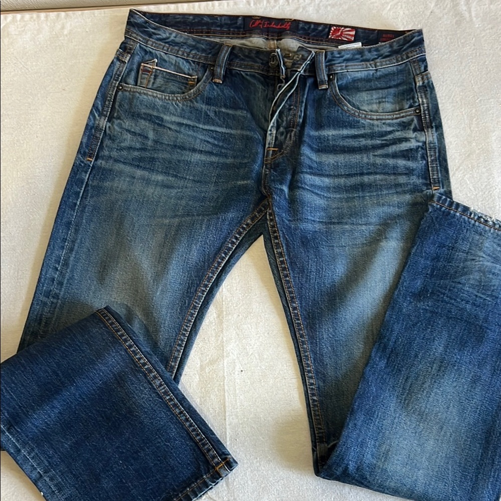 Cult of Individuality Blue Straight Jeans with Authentic Fading